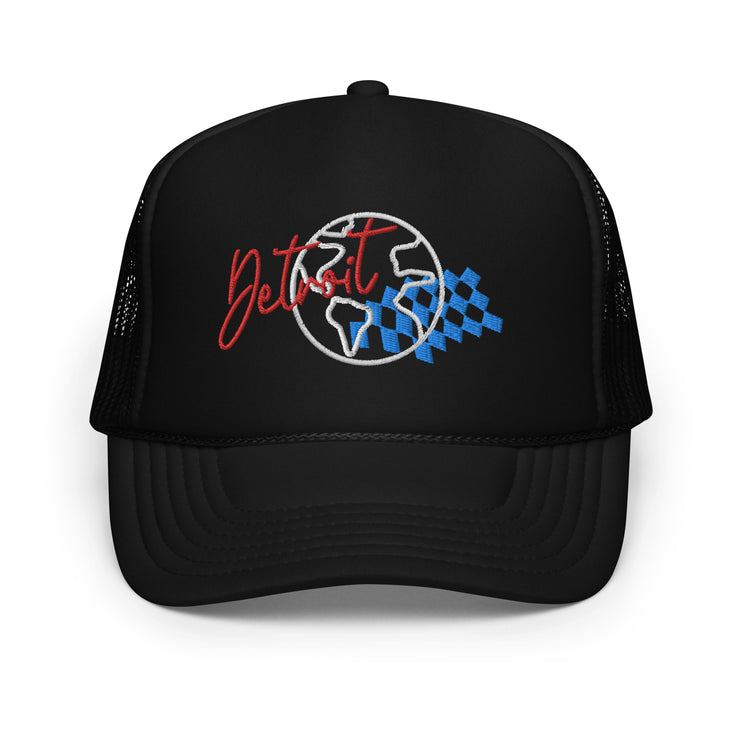 Detroit Racing Global Foam Trucker Hat - Black/Red/Blue