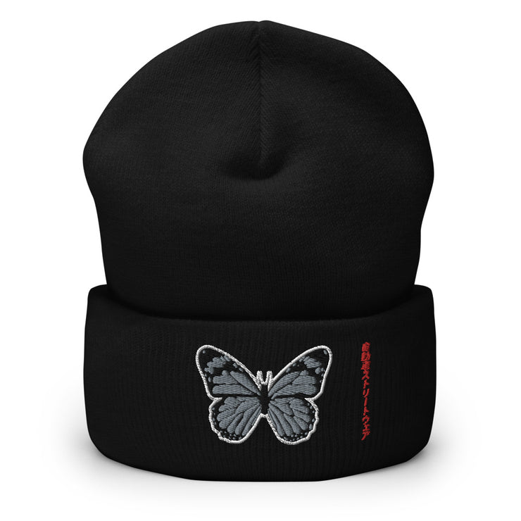 Black Butterfly Embroidered Beanie V2