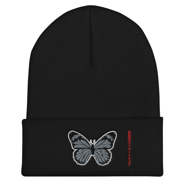 Black Butterfly Embroidered Beanie V2