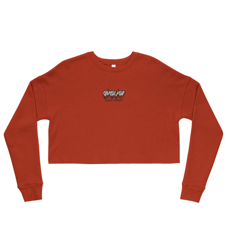 Red Embroidery Bakslash Crop Sweatshirt