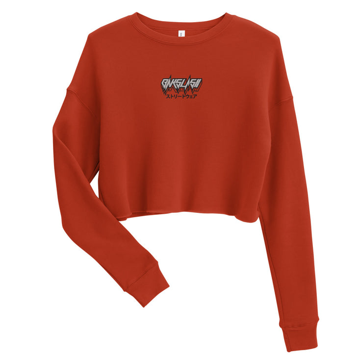 Red Embroidery Bakslash Crop Sweatshirt