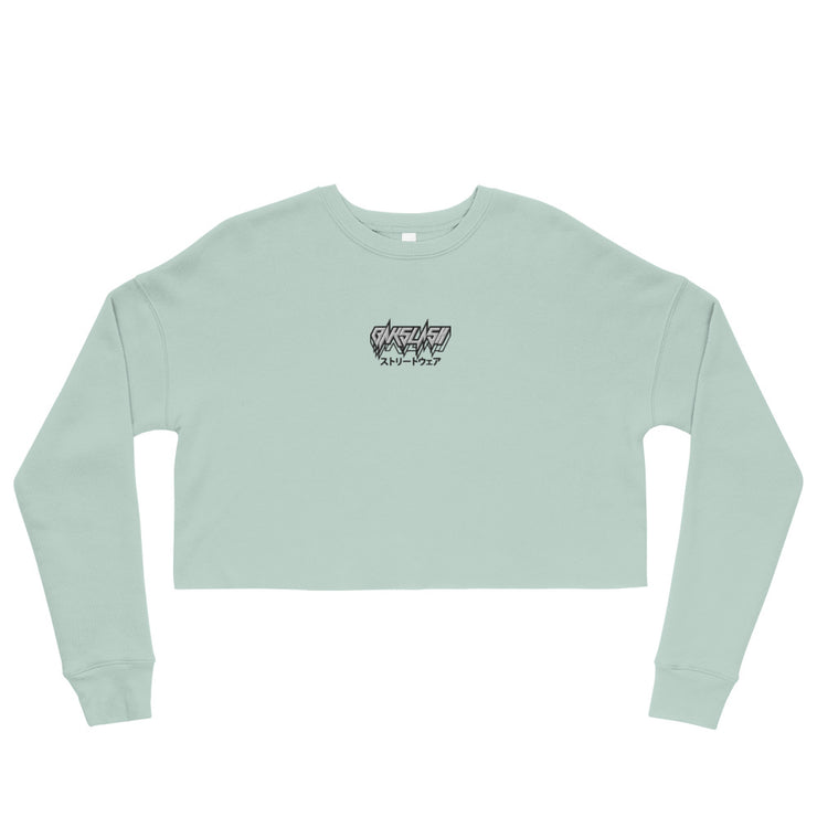 Dusty Blue Embroidery Bakslash Crop Sweatshirt